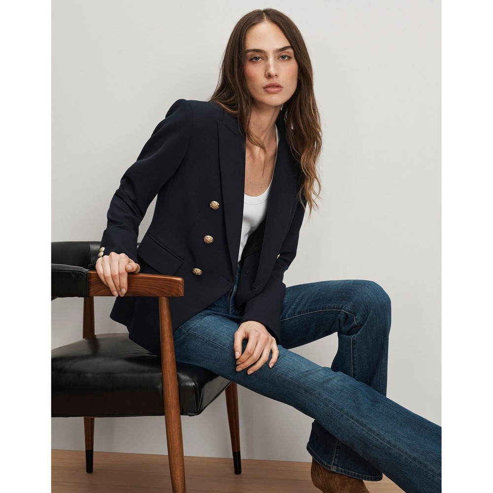 Veronica Beard Miller Dickey Jacket Black Gold Crest Button Blazer Size 8